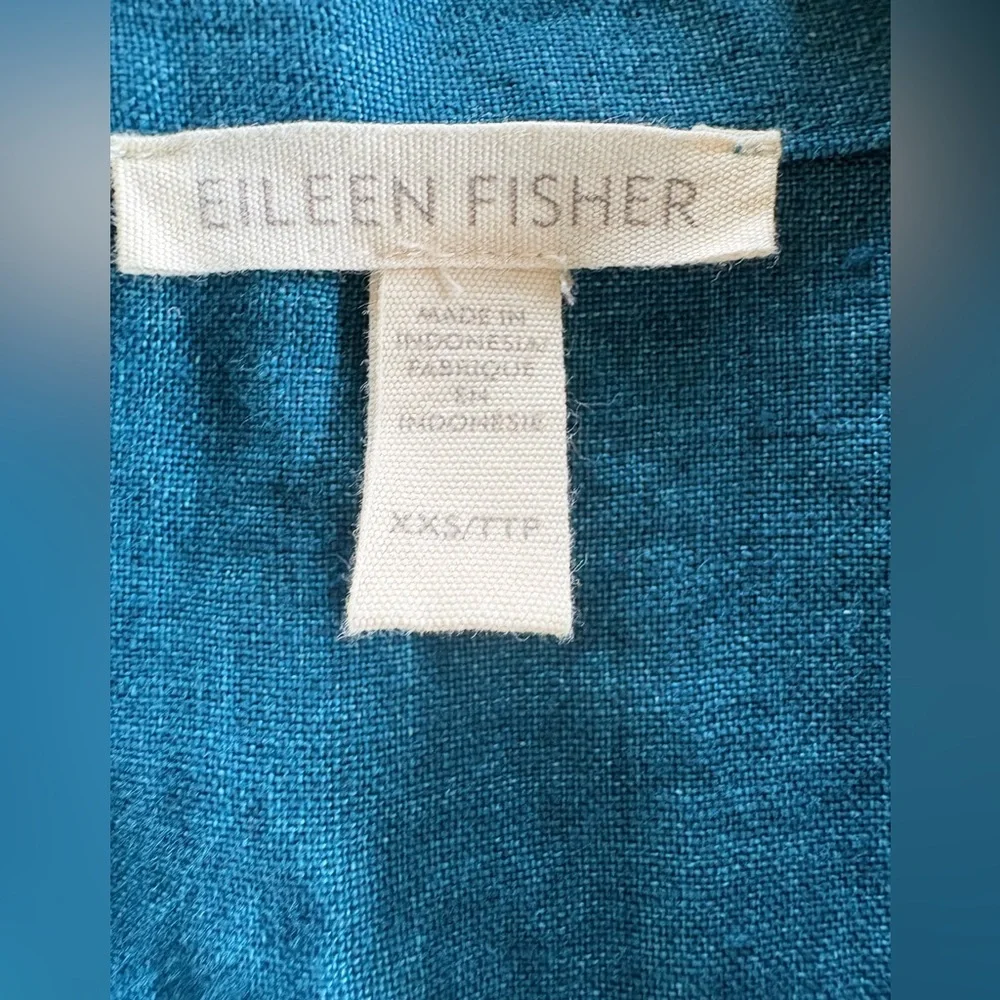 Eileen Fisher Sleeveless Teal Linen Tunic - XXS - Linen, Clean Beauty - Picture 3 of 7